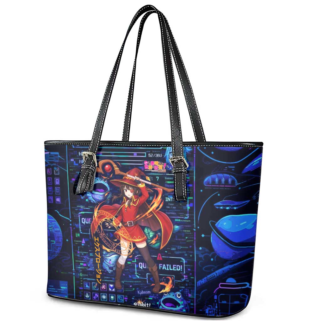 Megumin Crimson Demon Leather Tote Bag Retro Anime RPG Interface Style