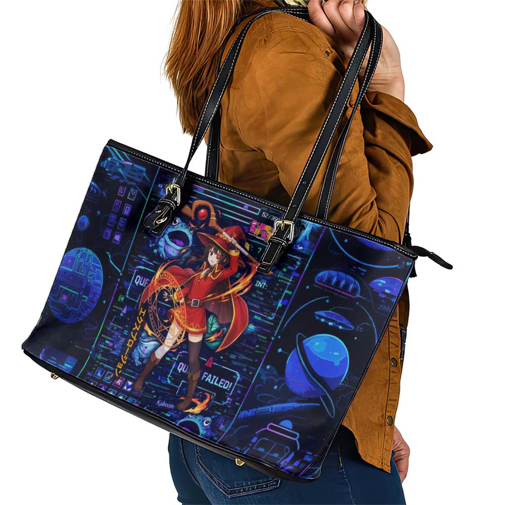 Megumin Crimson Demon Leather Tote Bag Retro Anime RPG Interface Style