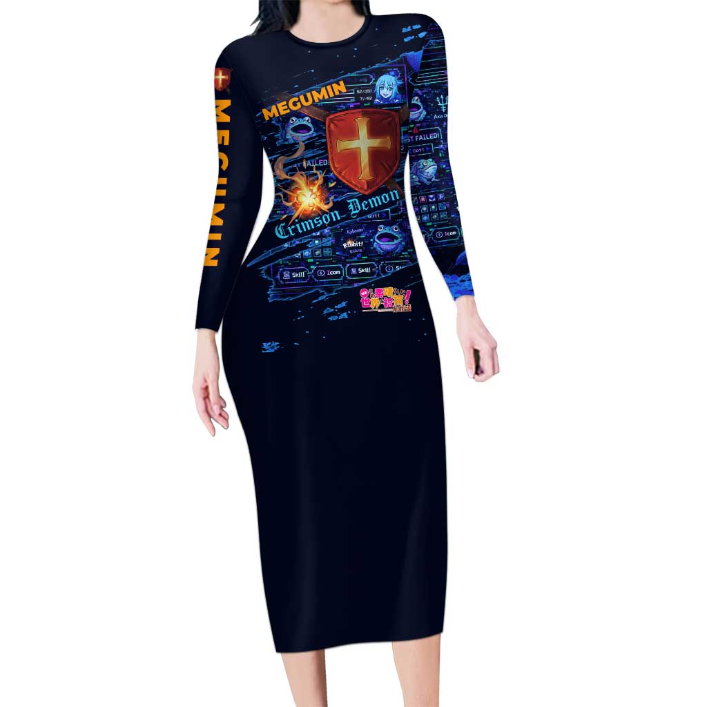 Megumin Crimson Demon Long Sleeve Bodycon Dress Retro Anime RPG Interface Style