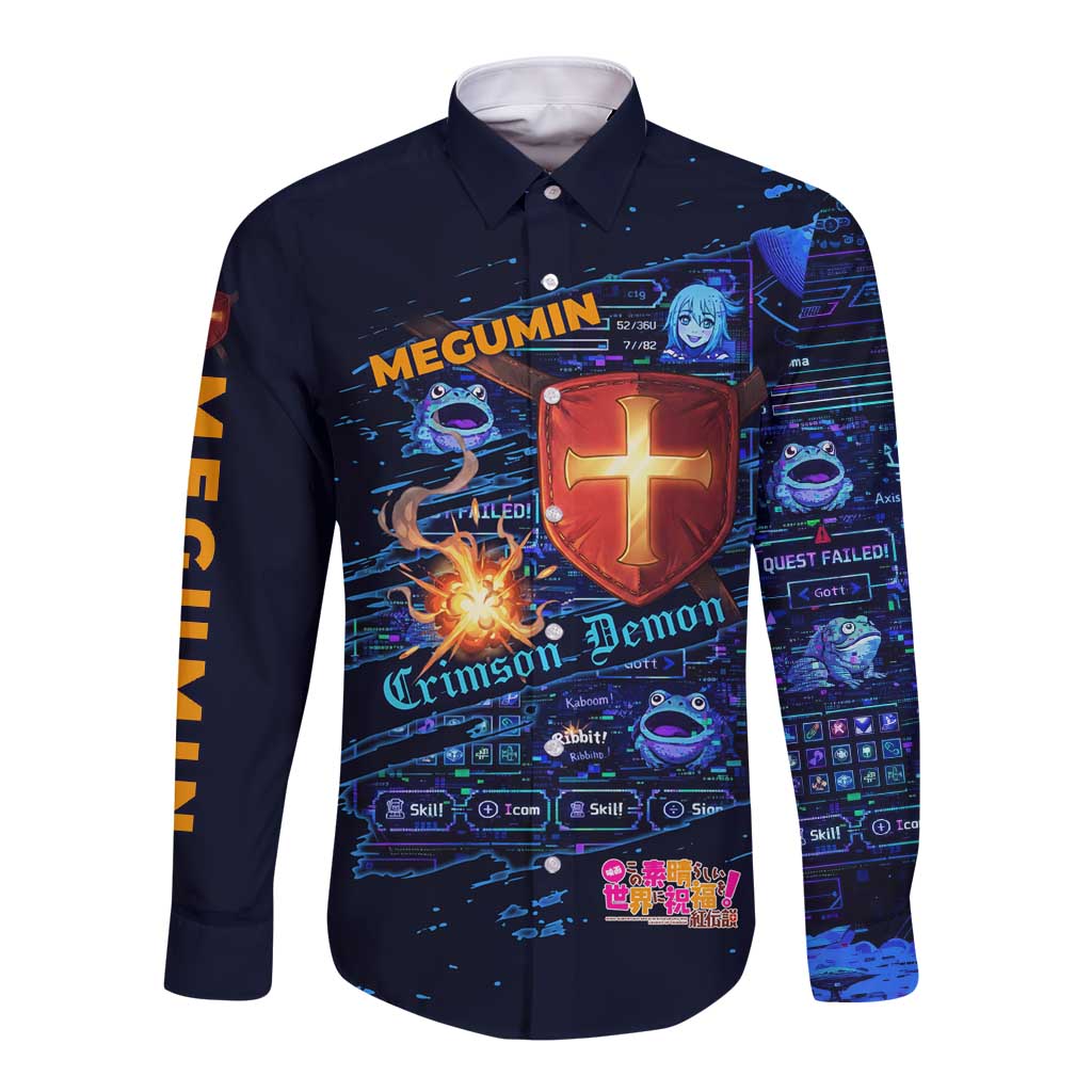 Megumin Crimson Demon Long Sleeve Button Shirt Retro Anime RPG Interface Style