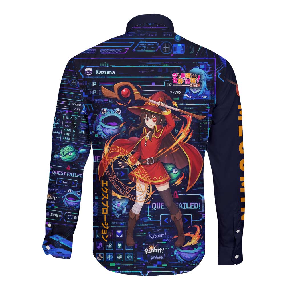 Megumin Crimson Demon Long Sleeve Button Shirt Retro Anime RPG Interface Style