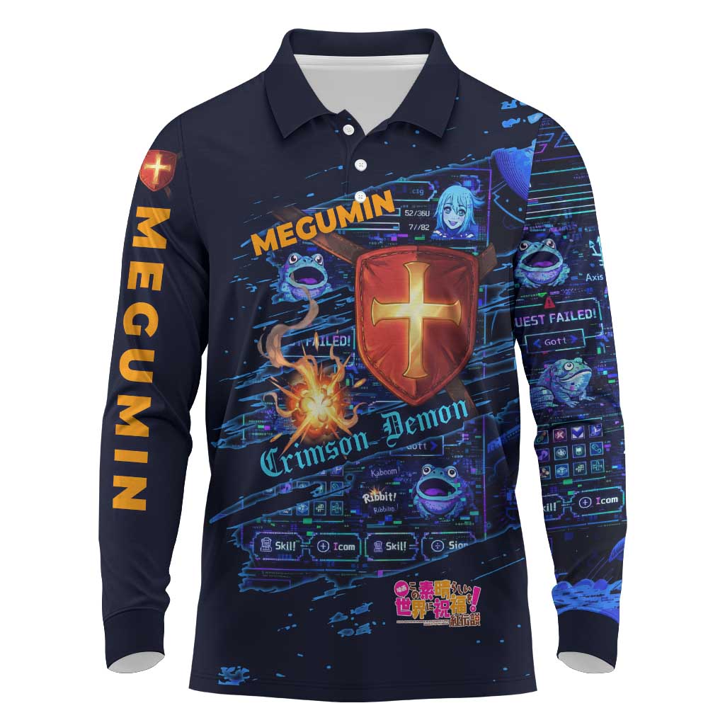Megumin Crimson Demon Long Sleeve Polo Shirt Retro Anime RPG Interface Style