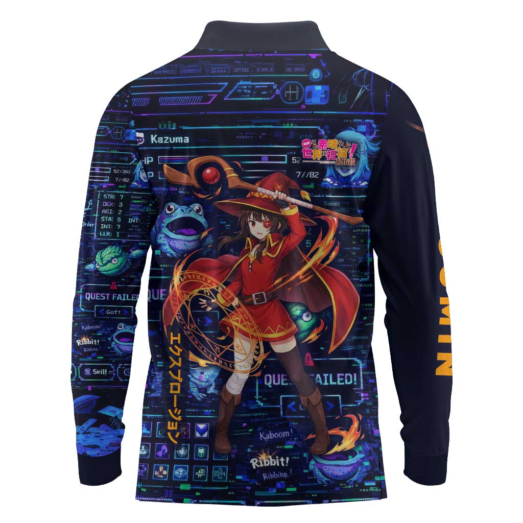 Megumin Crimson Demon Long Sleeve Polo Shirt Retro Anime RPG Interface Style