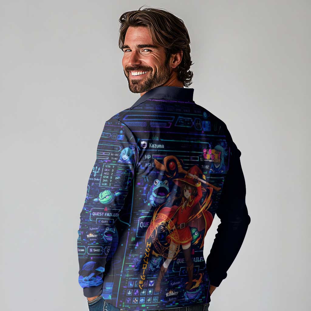 Megumin Crimson Demon Long Sleeve Polo Shirt Retro Anime RPG Interface Style