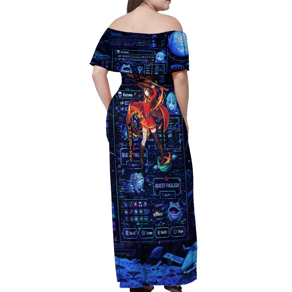 Megumin Crimson Demon Off Shoulder Maxi Dress Retro Anime RPG Interface Style