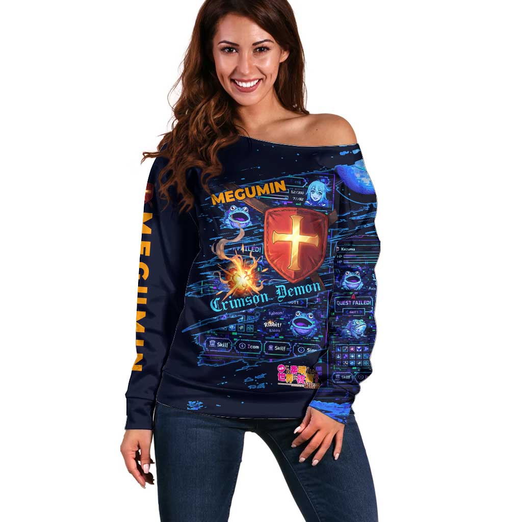 Megumin Crimson Demon Off Shoulder Sweater Retro Anime RPG Interface Style
