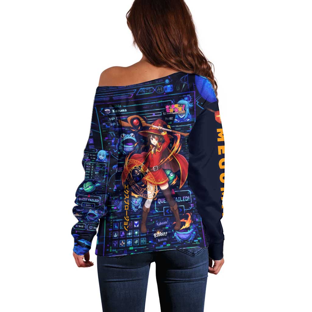 Megumin Crimson Demon Off Shoulder Sweater Retro Anime RPG Interface Style