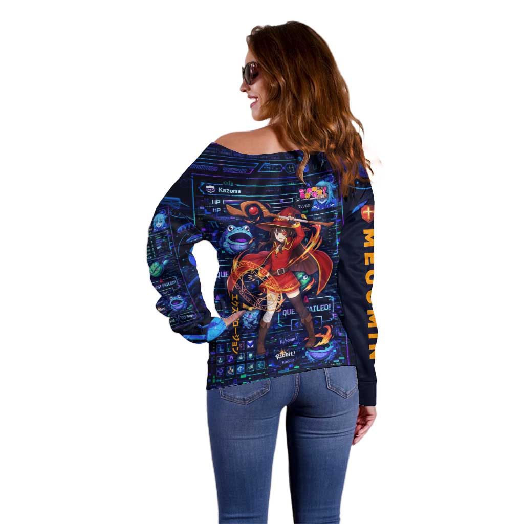 Megumin Crimson Demon Off Shoulder Sweater Retro Anime RPG Interface Style
