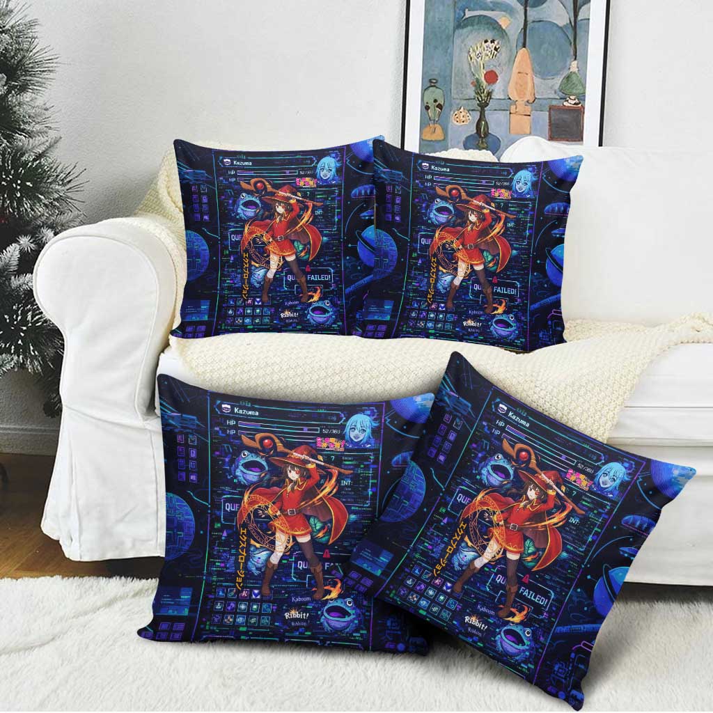 Megumin Crimson Demon Pillow Cover Retro Anime RPG Interface Style