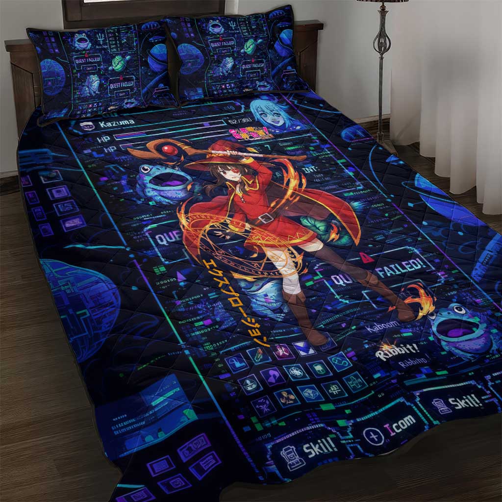 Megumin Crimson Demon Quilt Bed Set Retro Anime RPG Interface Style