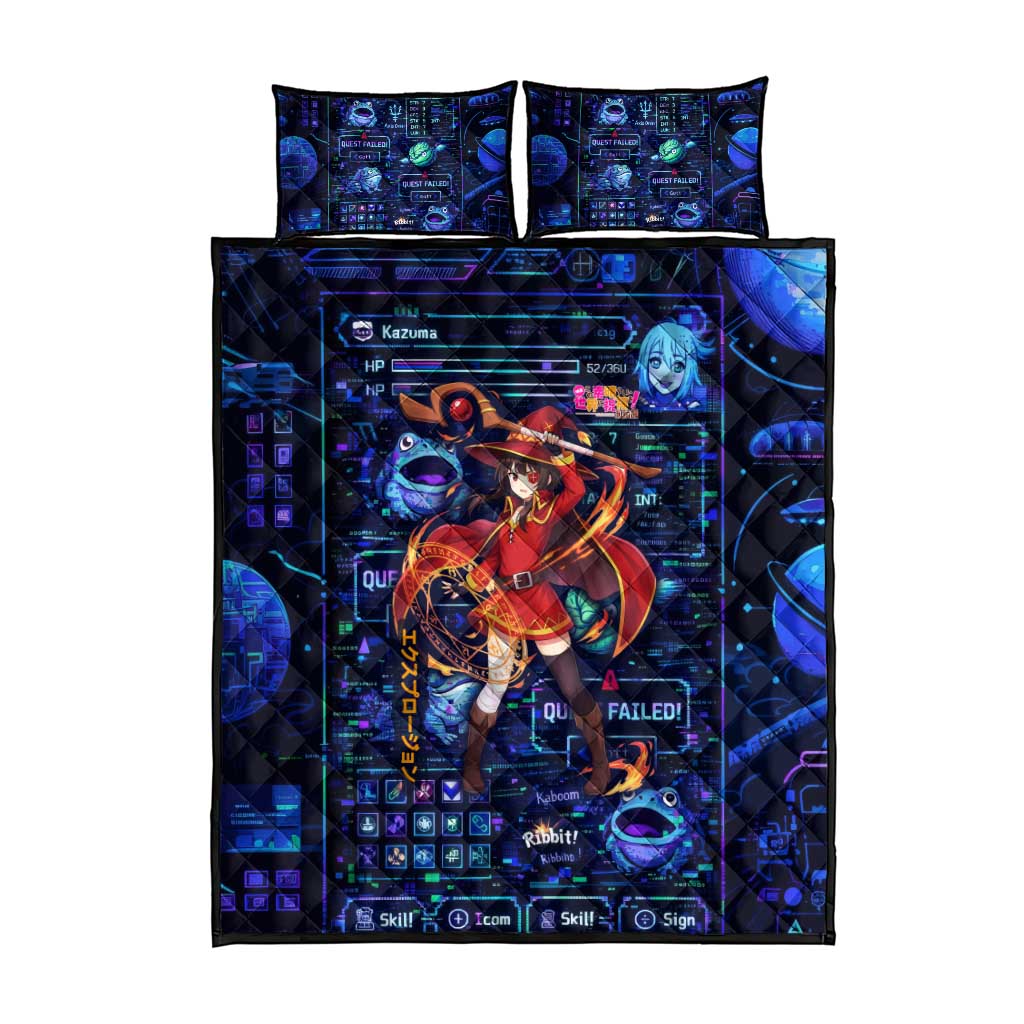 Megumin Crimson Demon Quilt Bed Set Retro Anime RPG Interface Style