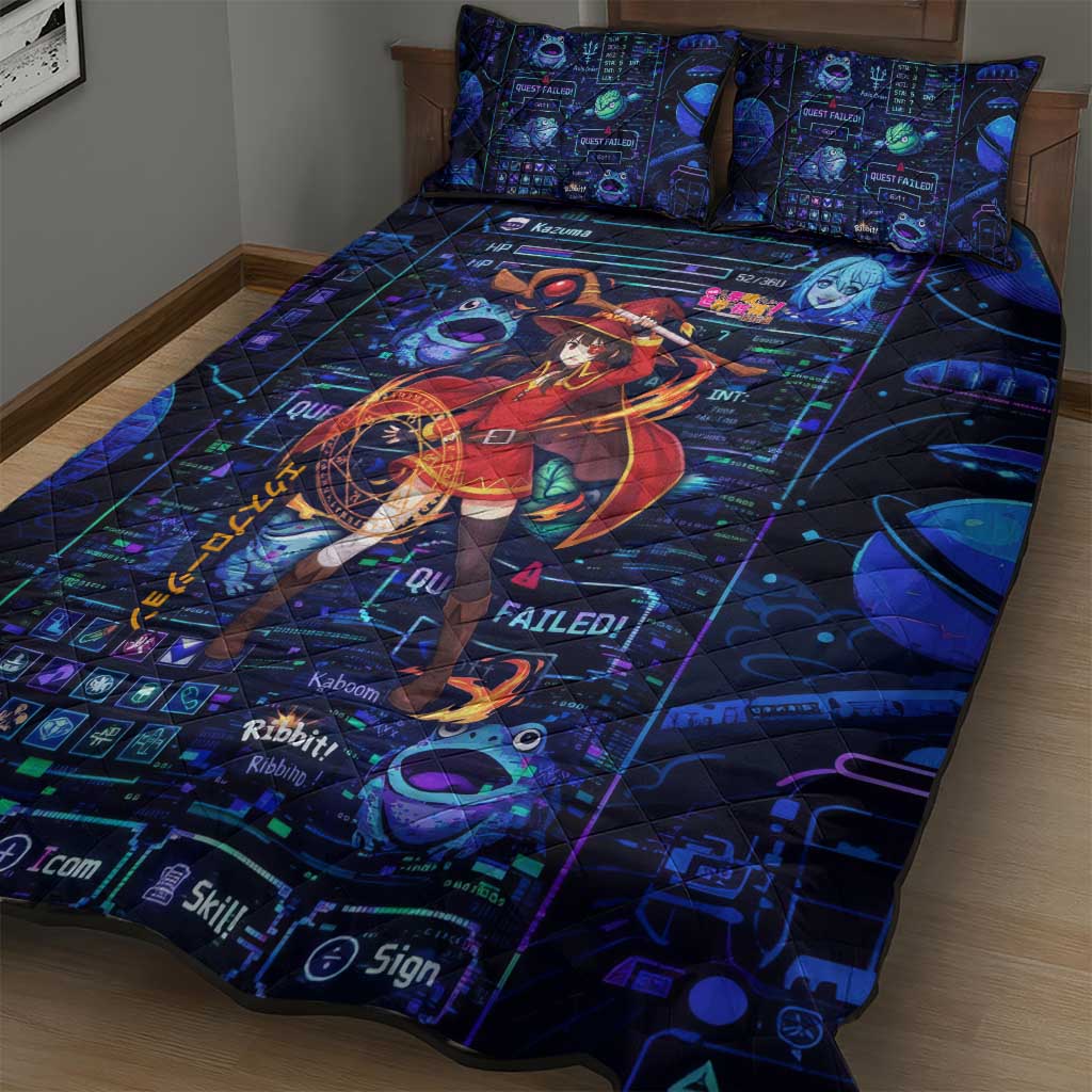 Megumin Crimson Demon Quilt Bed Set Retro Anime RPG Interface Style