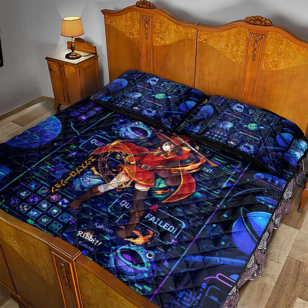 Megumin Crimson Demon Quilt Bed Set Retro Anime RPG Interface Style