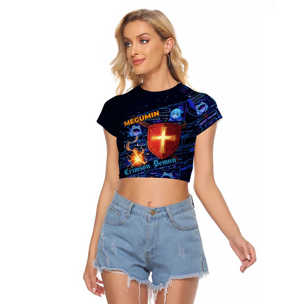 Megumin Crimson Demon Raglan Cropped T Shirt Retro Anime RPG Interface Style