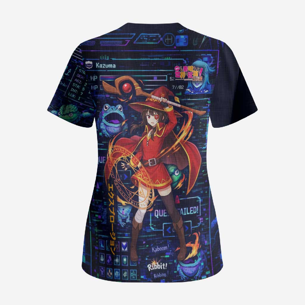 Megumin Crimson Demon Scrub Top Retro Anime RPG Interface Style
