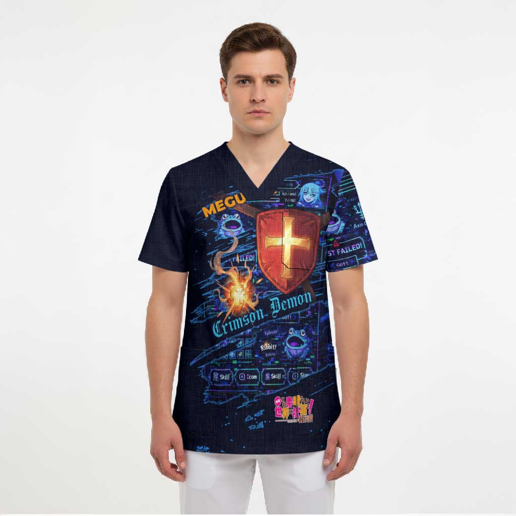 Megumin Crimson Demon Scrub Top Retro Anime RPG Interface Style