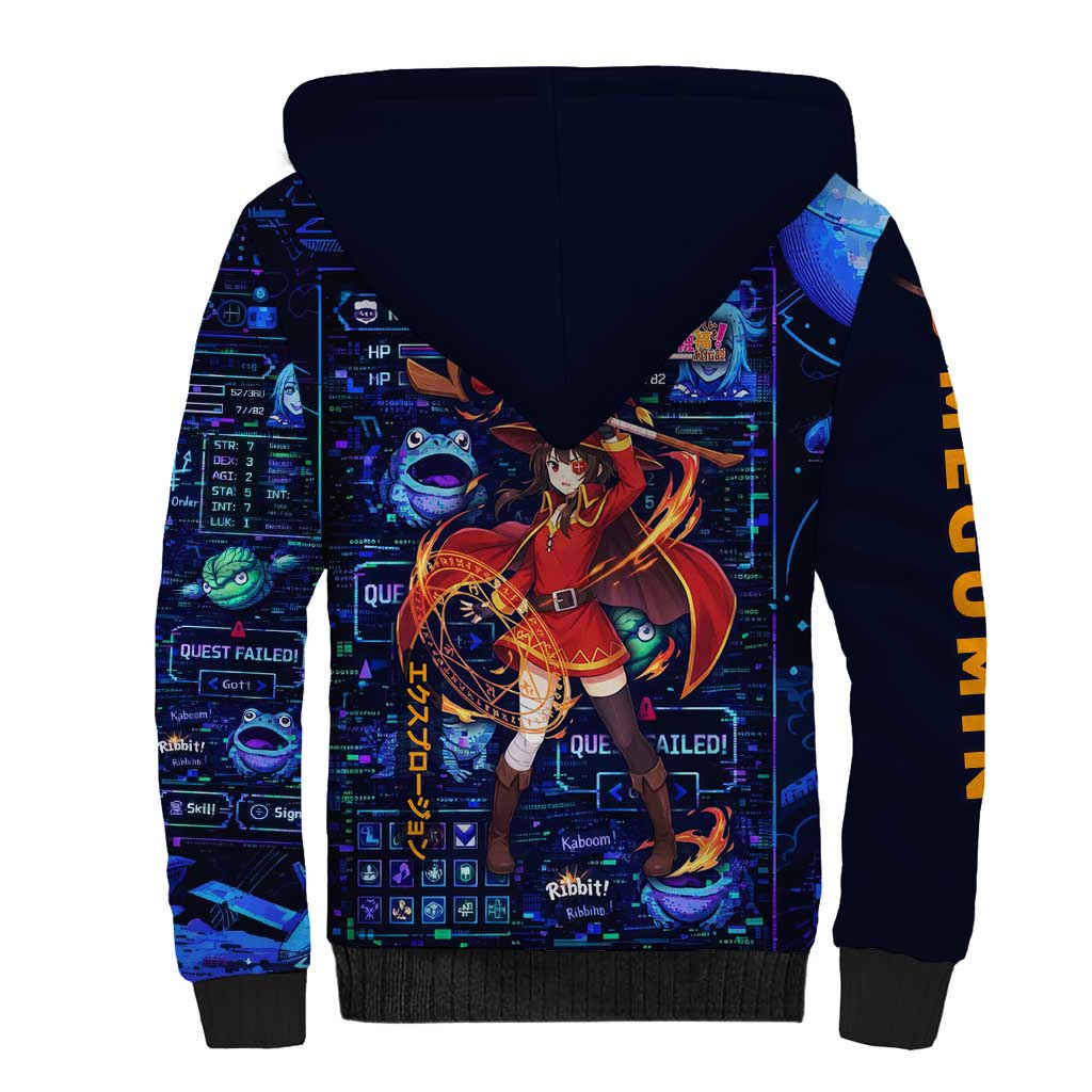 Megumin Crimson Demon Sherpa Hoodie Retro Anime RPG Interface Style
