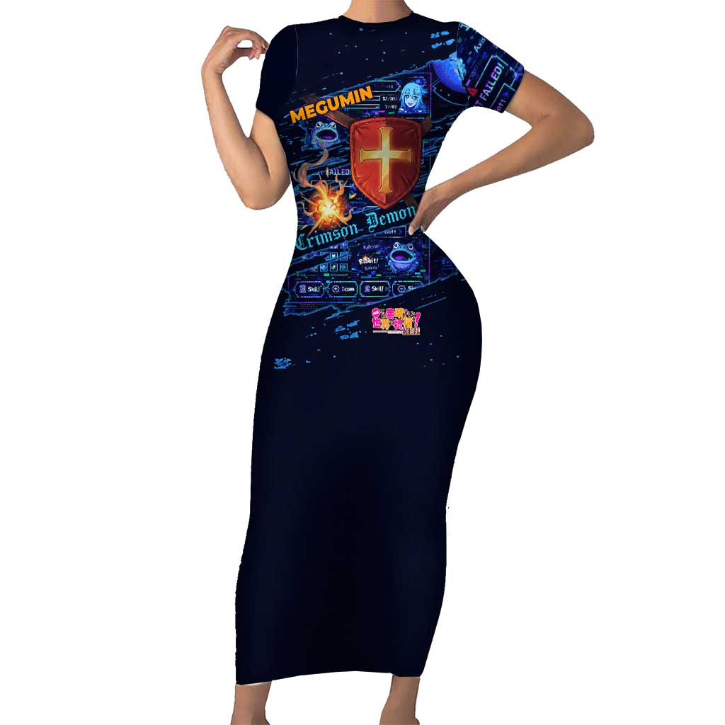 Megumin Crimson Demon Short Sleeve Bodycon Dress Retro Anime RPG Interface Style