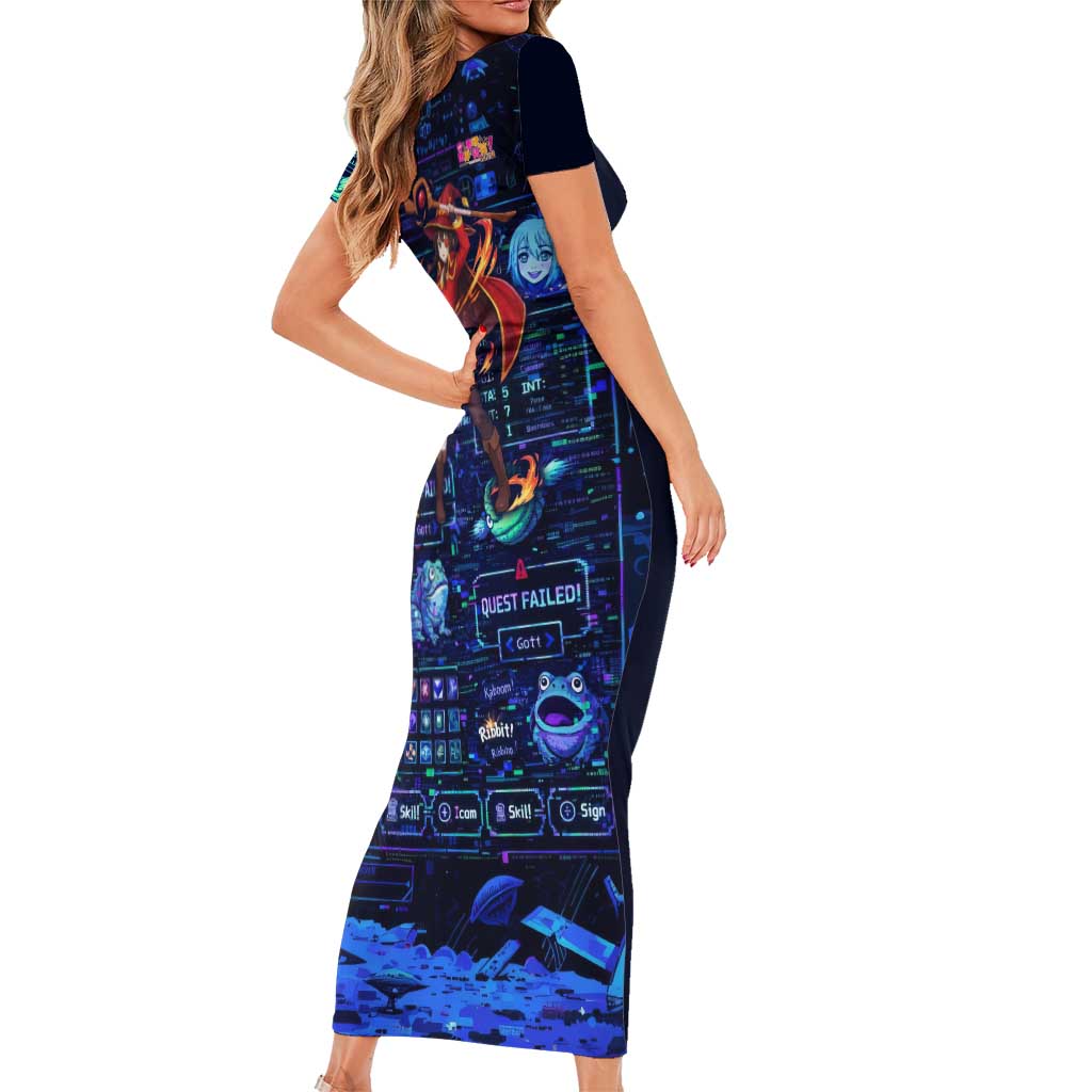 Megumin Crimson Demon Short Sleeve Bodycon Dress Retro Anime RPG Interface Style