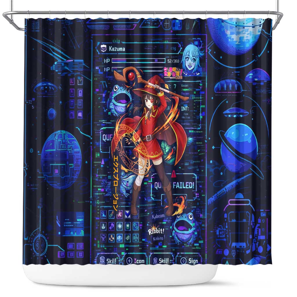 Megumin Crimson Demon Shower Curtain Retro Anime RPG Interface Style