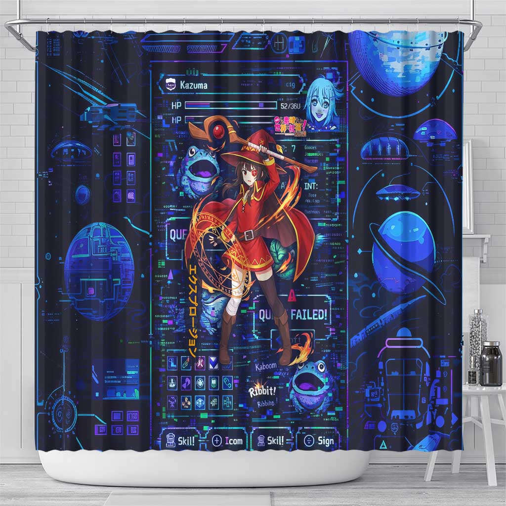 Megumin Crimson Demon Shower Curtain Retro Anime RPG Interface Style