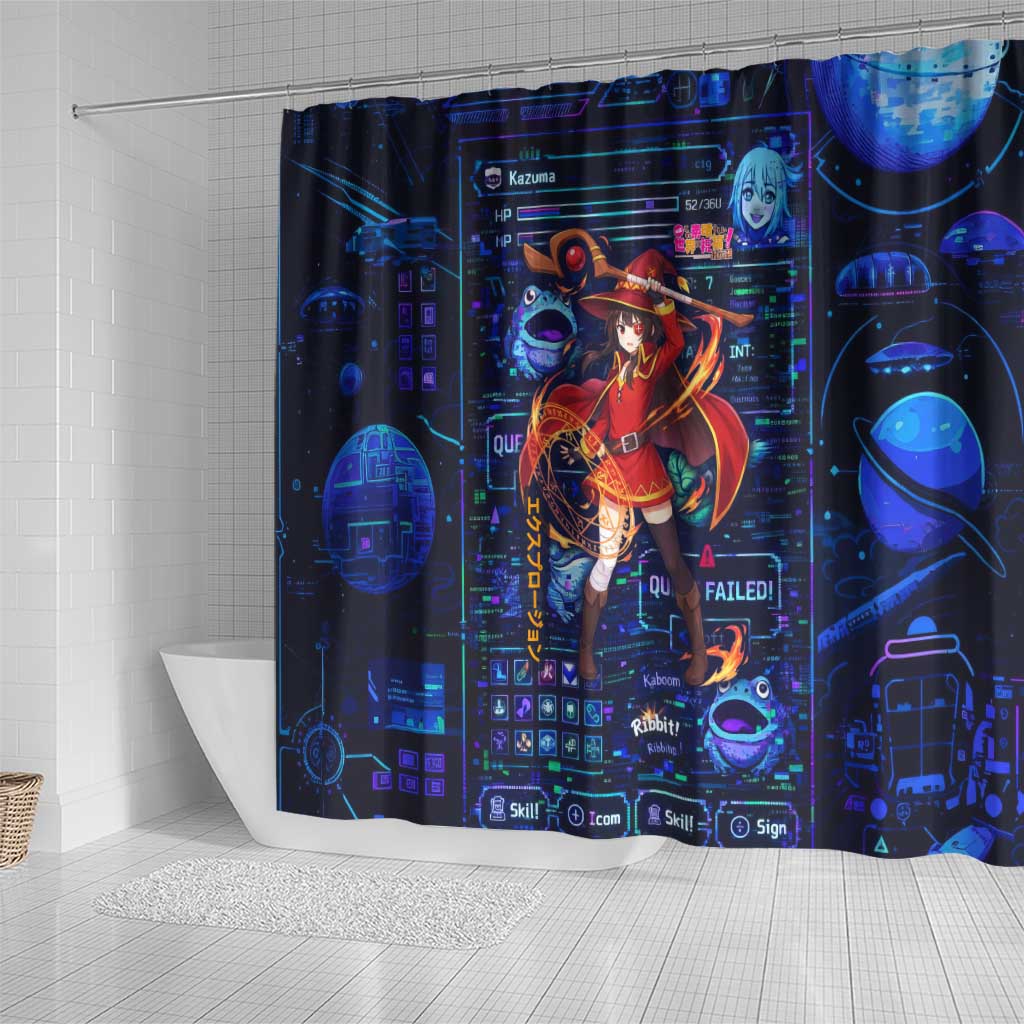 Megumin Crimson Demon Shower Curtain Retro Anime RPG Interface Style