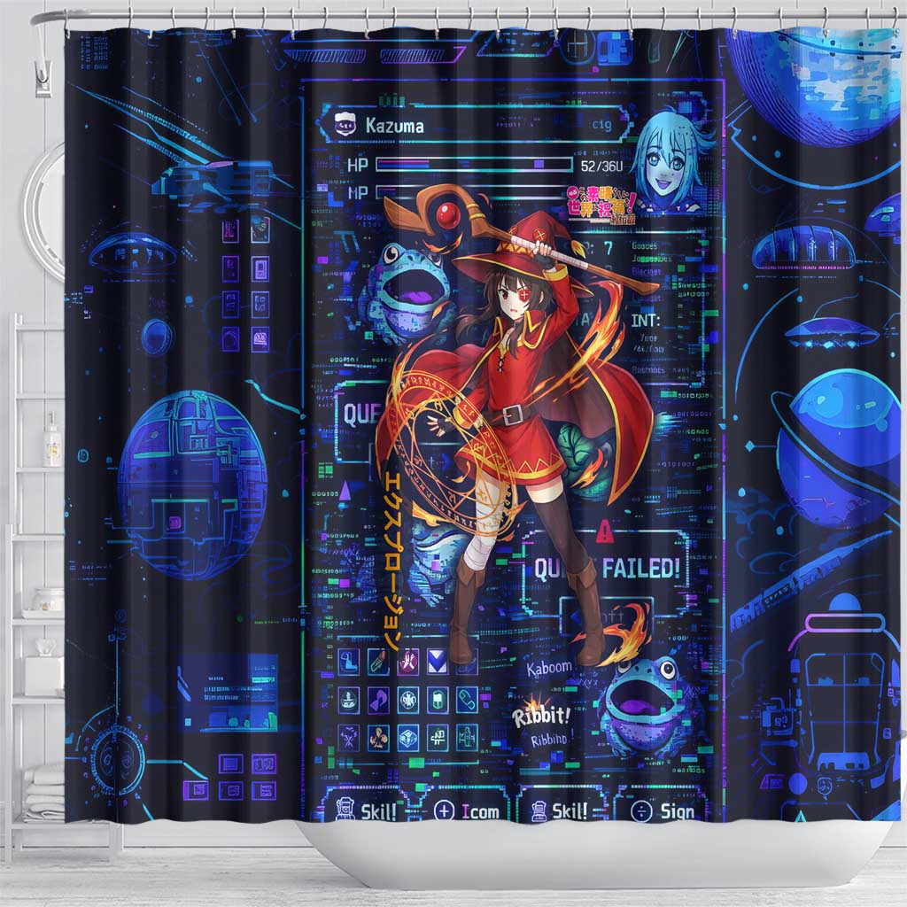 Megumin Crimson Demon Shower Curtain Retro Anime RPG Interface Style