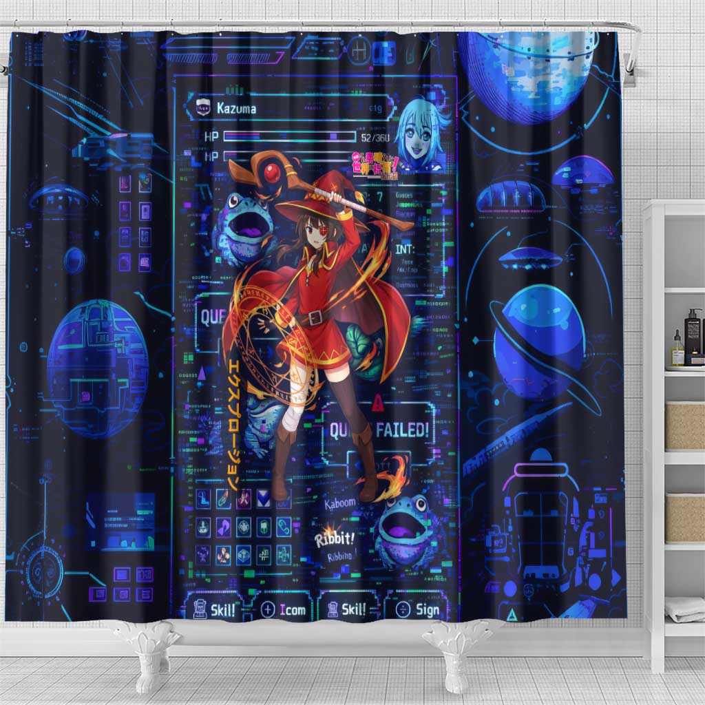Megumin Crimson Demon Shower Curtain Retro Anime RPG Interface Style