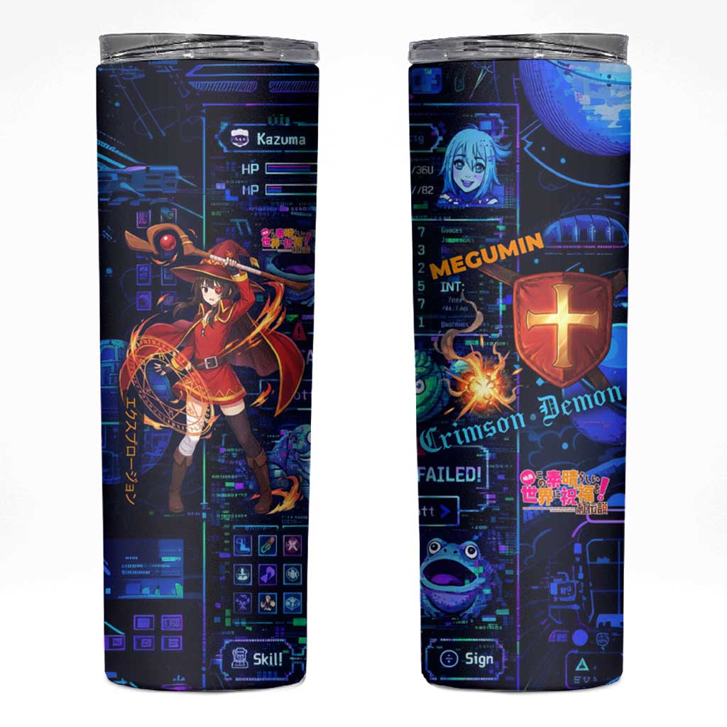 Megumin Crimson Demon Skinny Tumbler Retro Anime RPG Interface Style