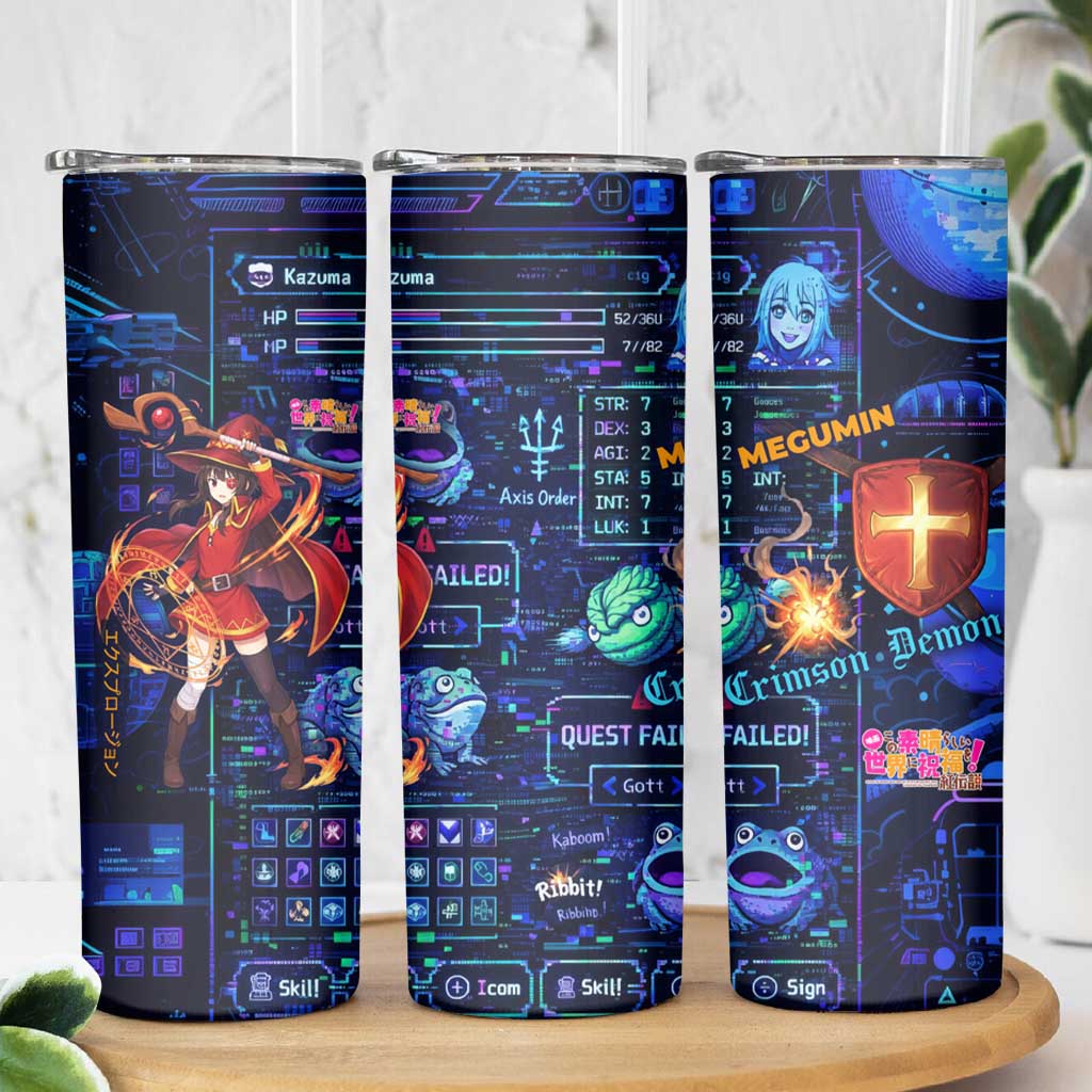 Megumin Crimson Demon Skinny Tumbler Retro Anime RPG Interface Style