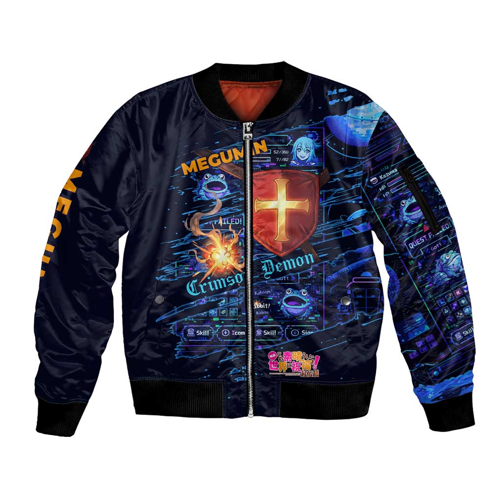Megumin Crimson Demon Sleeve Zip Bomber Jacket Retro Anime RPG Interface Style