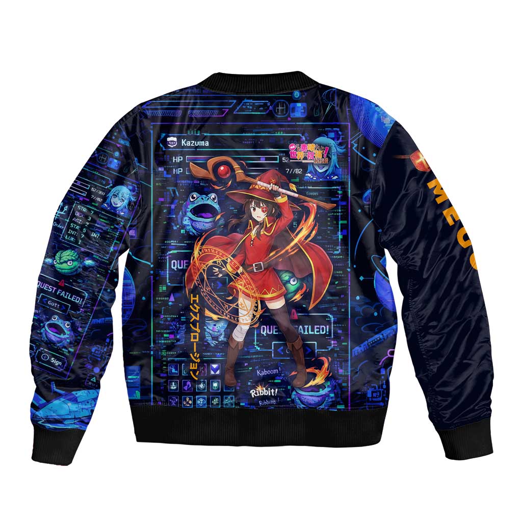 Megumin Crimson Demon Sleeve Zip Bomber Jacket Retro Anime RPG Interface Style