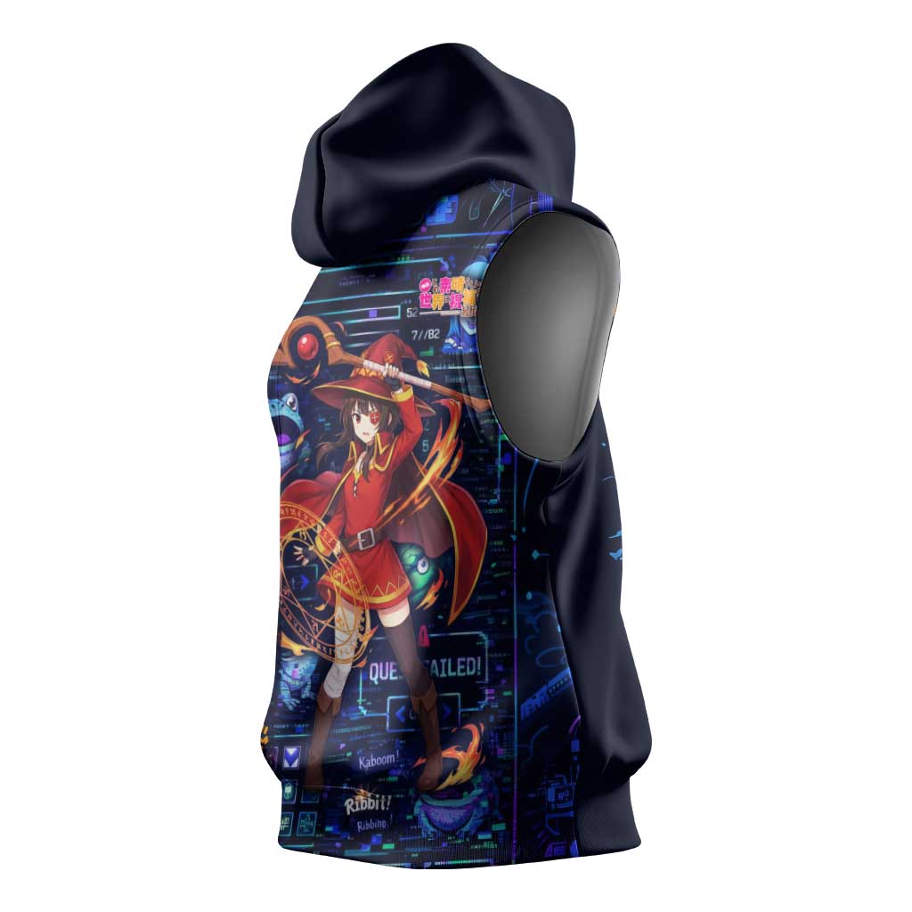 Megumin Crimson Demon Sleeveless Hoodie Retro Anime RPG Interface Style