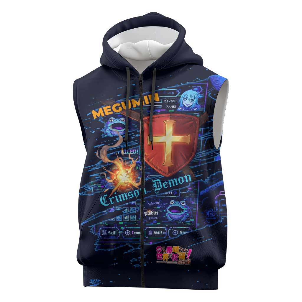 Megumin Crimson Demon Sleeveless Zip Hoodie Retro Anime RPG Interface Style