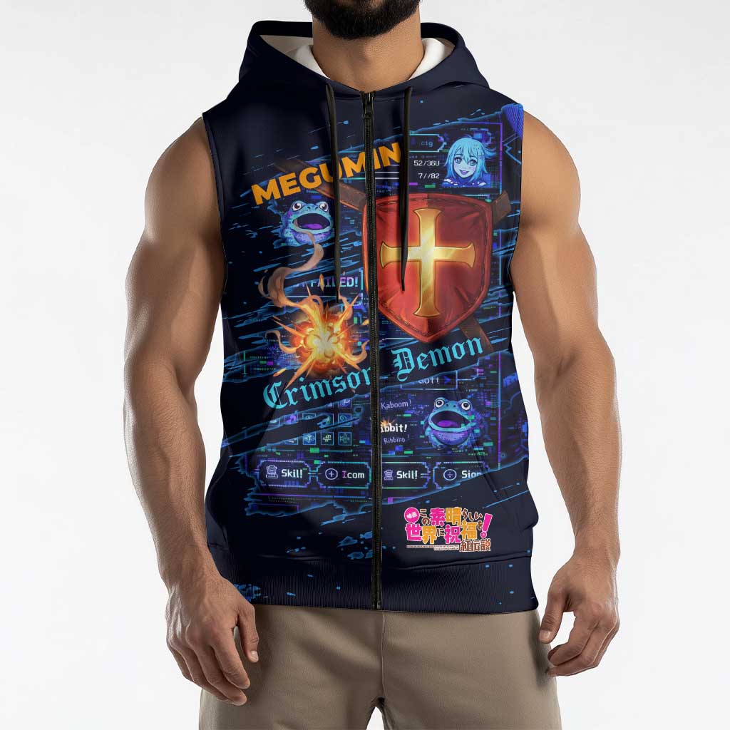 Megumin Crimson Demon Sleeveless Zip Hoodie Retro Anime RPG Interface Style