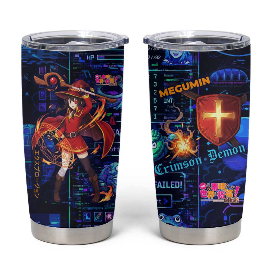 Megumin Crimson Demon Tumbler Cup Retro Anime RPG Interface Style