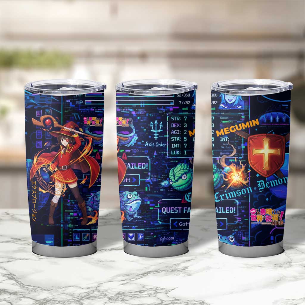 Megumin Crimson Demon Tumbler Cup Retro Anime RPG Interface Style