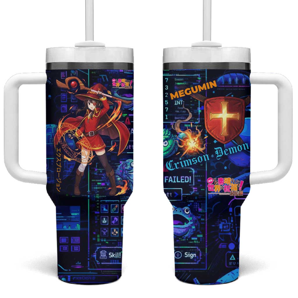 Megumin Crimson Demon Tumbler With Handle Retro Anime RPG Interface Style
