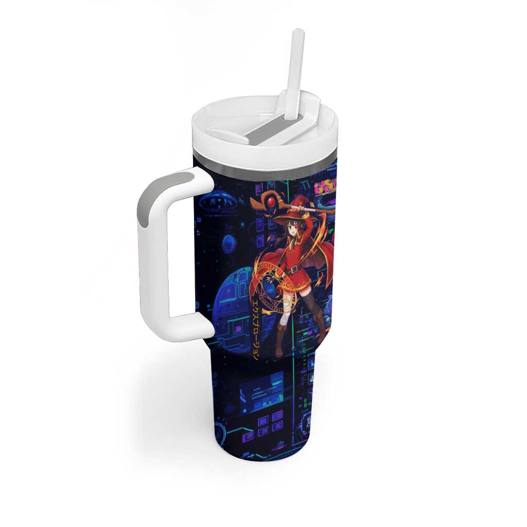 Megumin Crimson Demon Tumbler With Handle Retro Anime RPG Interface Style