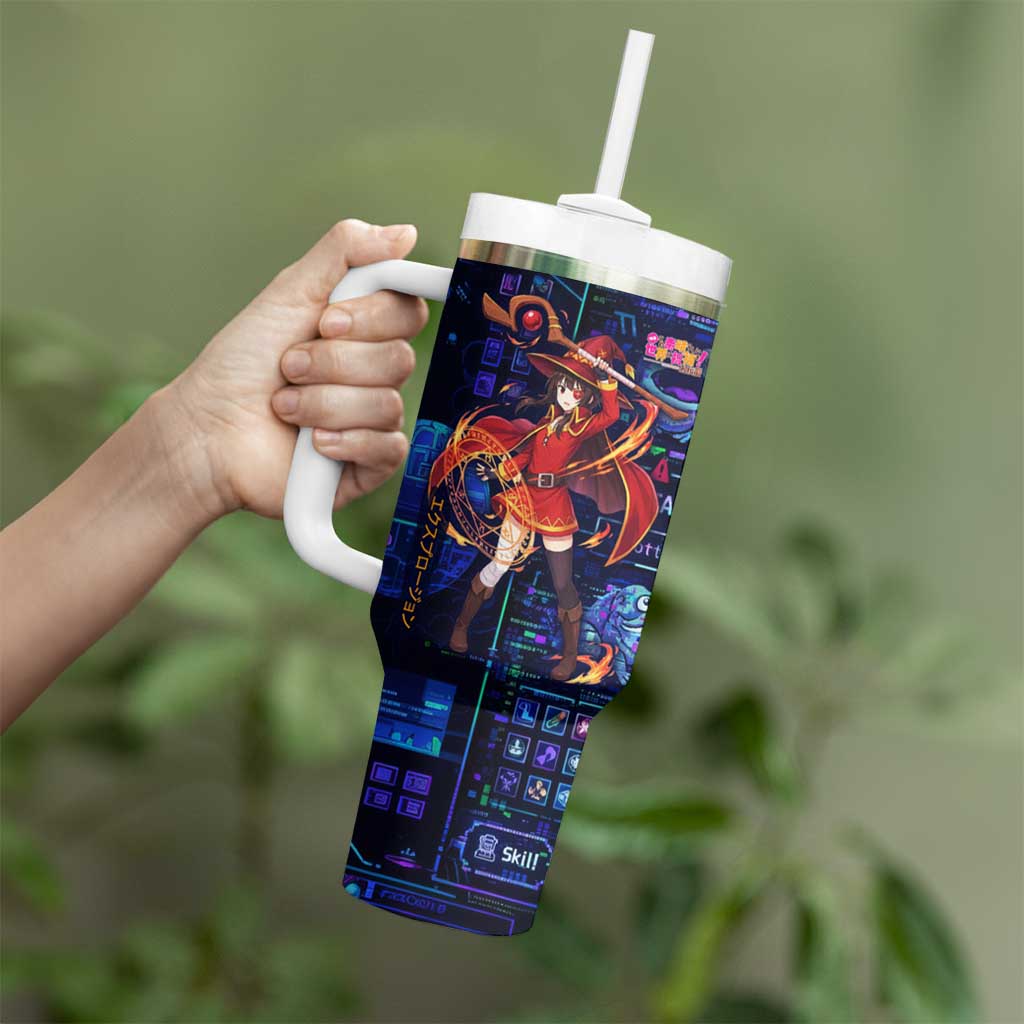 Megumin Crimson Demon Tumbler With Handle Retro Anime RPG Interface Style