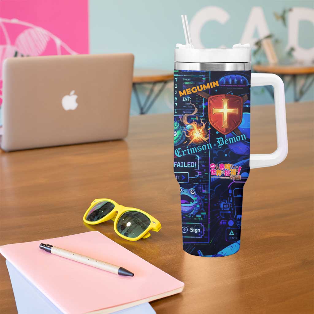 Megumin Crimson Demon Tumbler With Handle Retro Anime RPG Interface Style