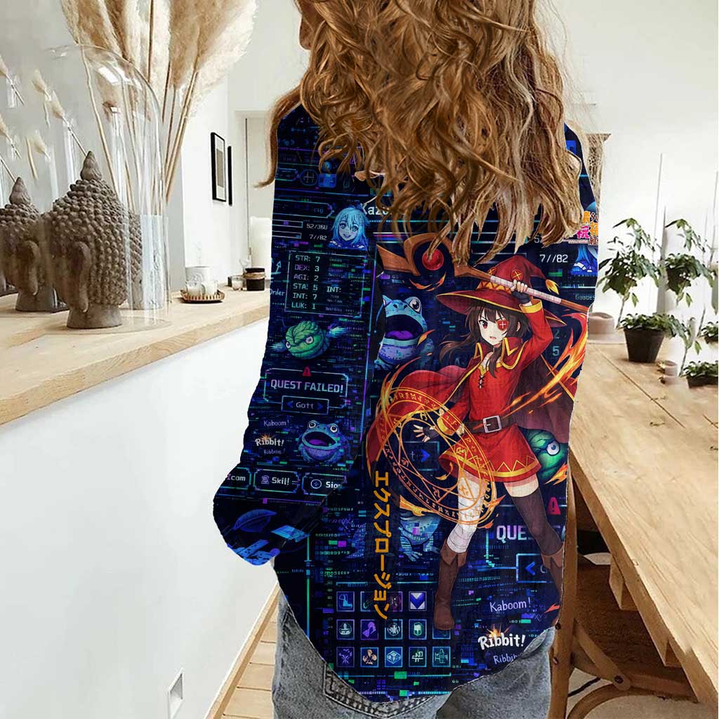 Megumin Crimson Demon Women Casual Shirt Retro Anime RPG Interface Style