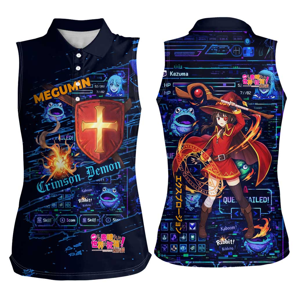 Megumin Crimson Demon Women Sleeveless Polo Shirt Retro Anime RPG Interface Style