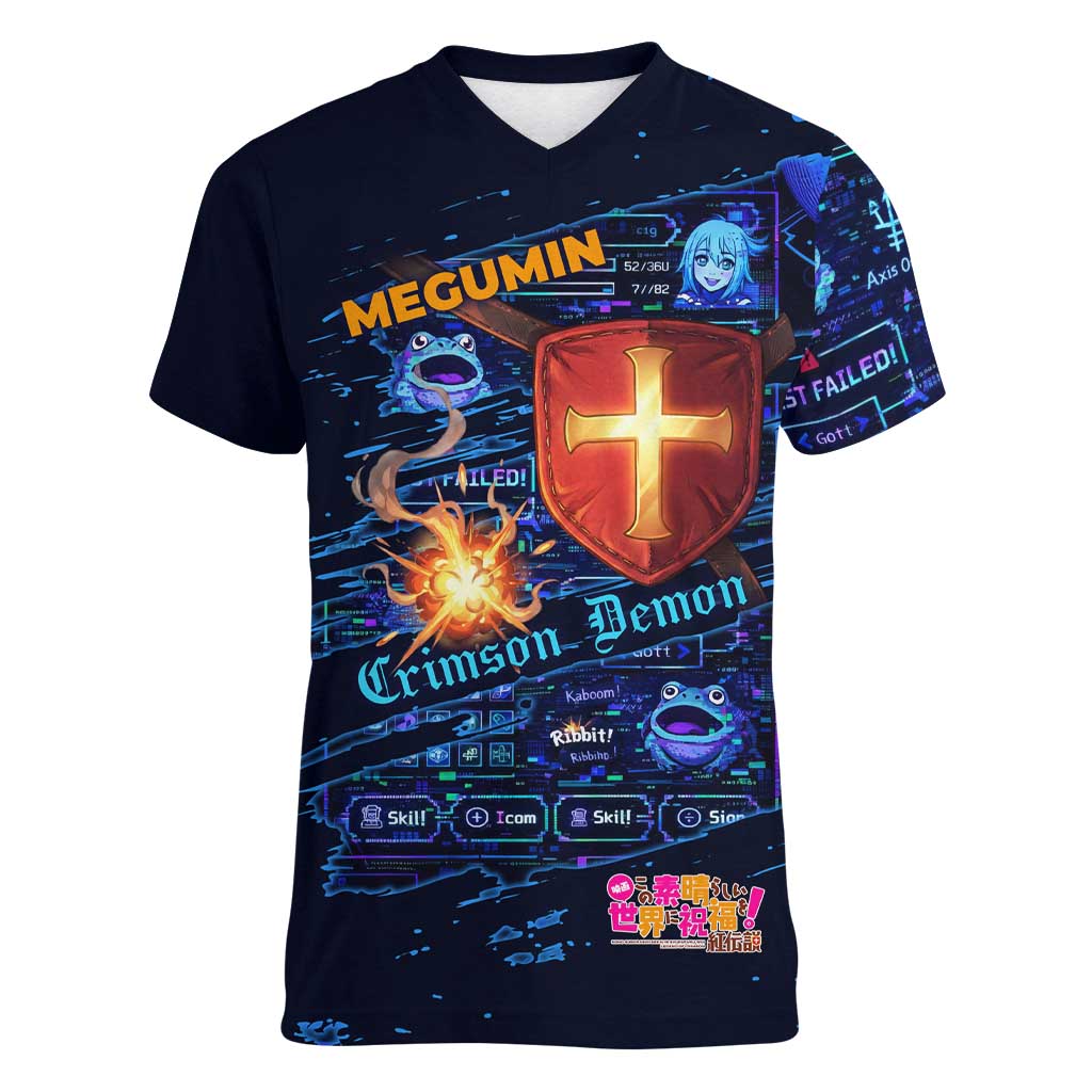 Megumin Crimson Demon Women V-Neck T-Shirt Retro Anime RPG Interface Style