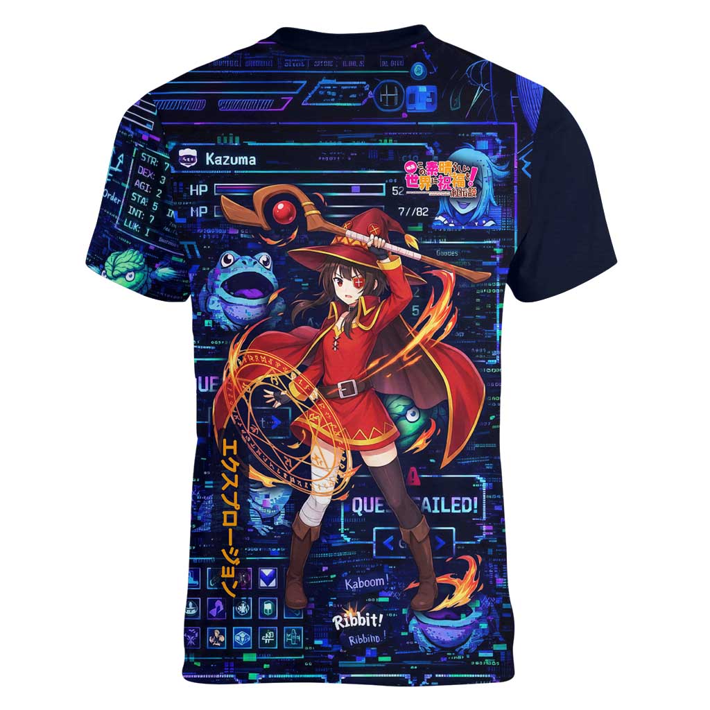 Megumin Crimson Demon Women V-Neck T-Shirt Retro Anime RPG Interface Style