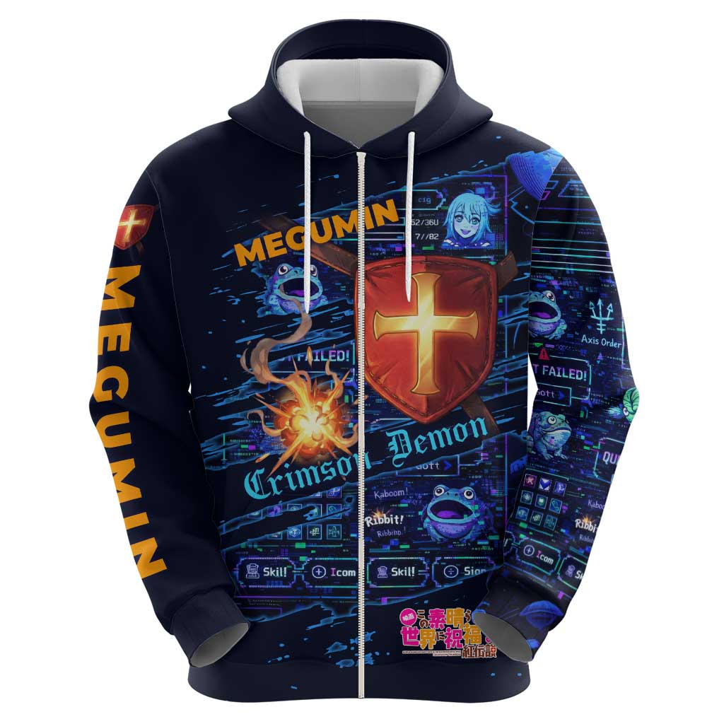 Megumin Crimson Demon Zip Hoodie Retro Anime RPG Interface Style