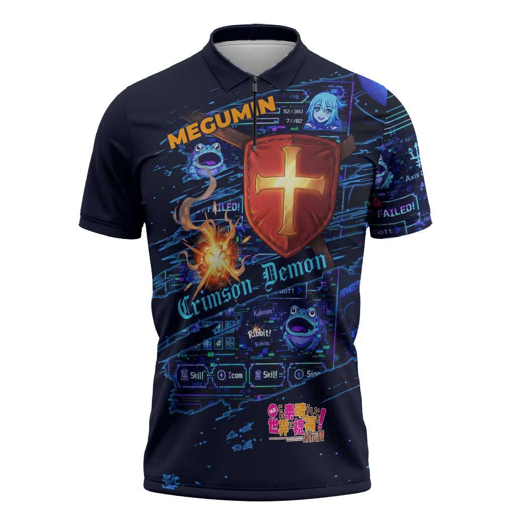 Megumin Crimson Demon Zipper Polo Shirt Retro Anime RPG Interface Style