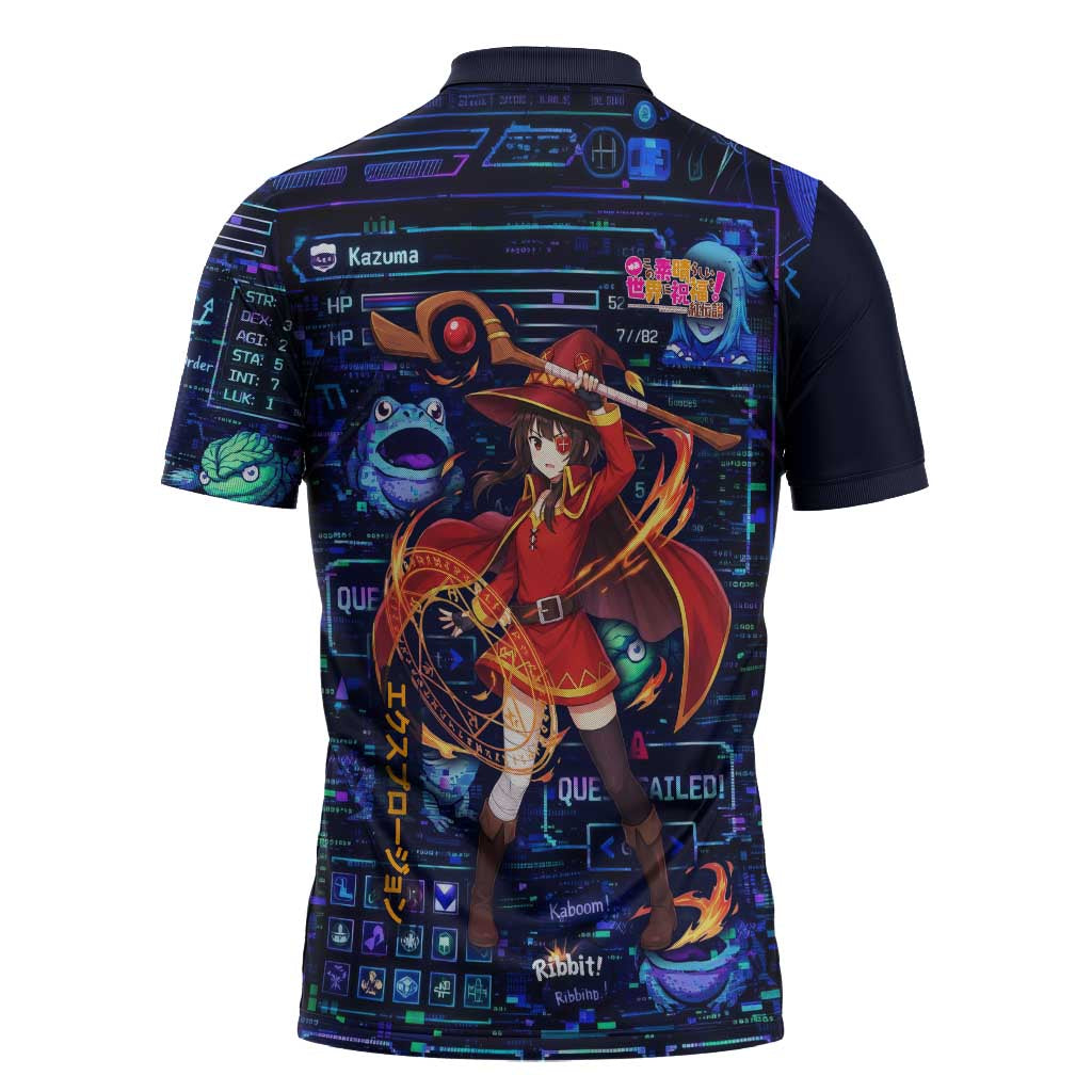 Megumin Crimson Demon Zipper Polo Shirt Retro Anime RPG Interface Style