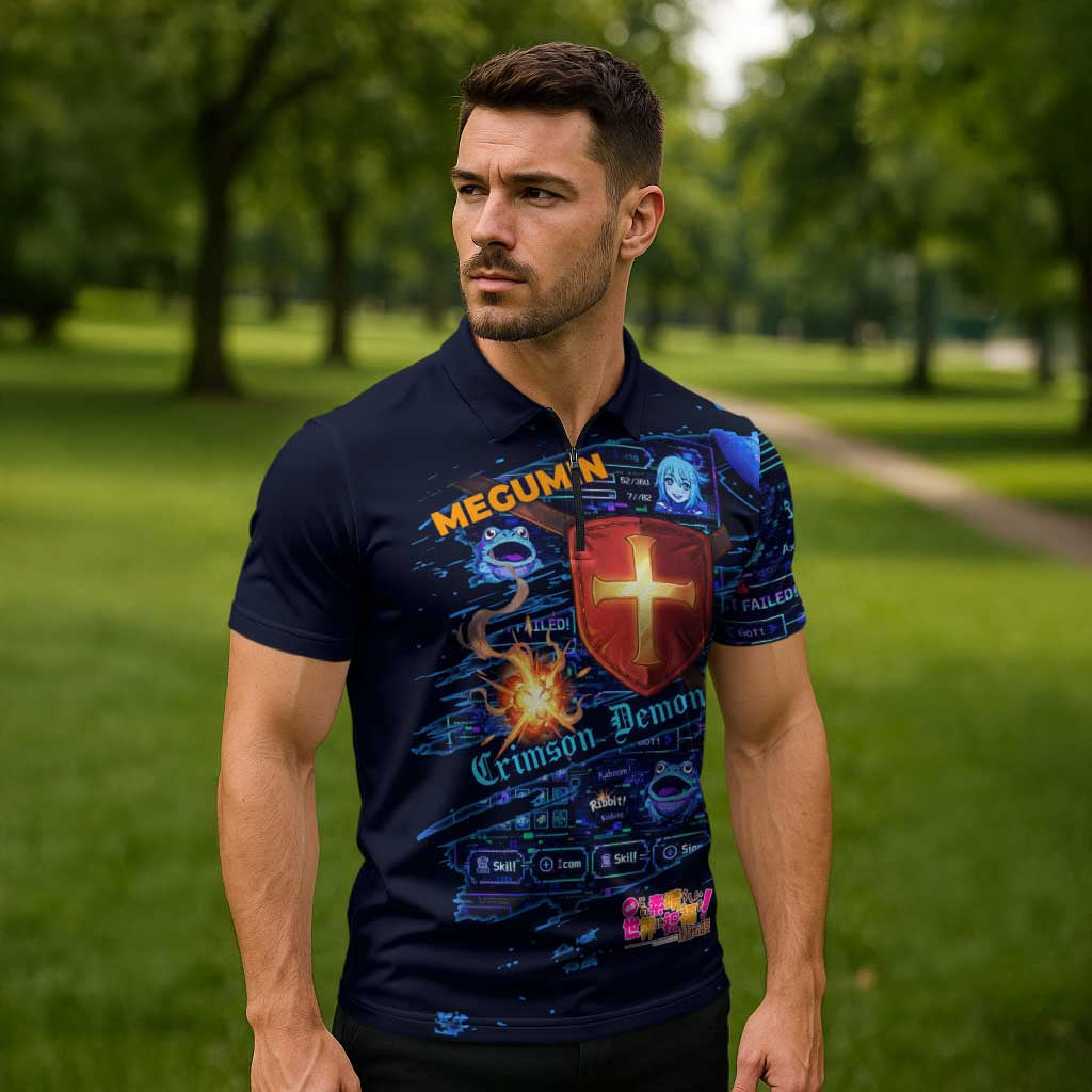 Megumin Crimson Demon Zipper Polo Shirt Retro Anime RPG Interface Style