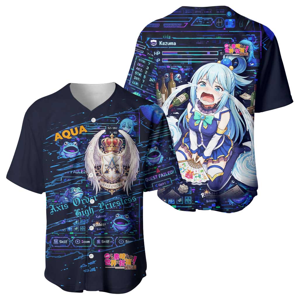 Aqua Axis Order High Priestess Baseball Jersey Retro Anime RPG Interface Style